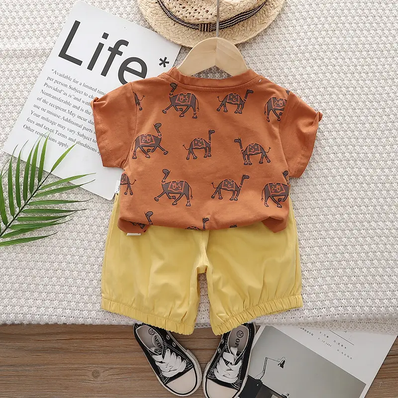 Boys Summer Camel Print 2-Piece Suit Yellow 1-5Y — feature 12