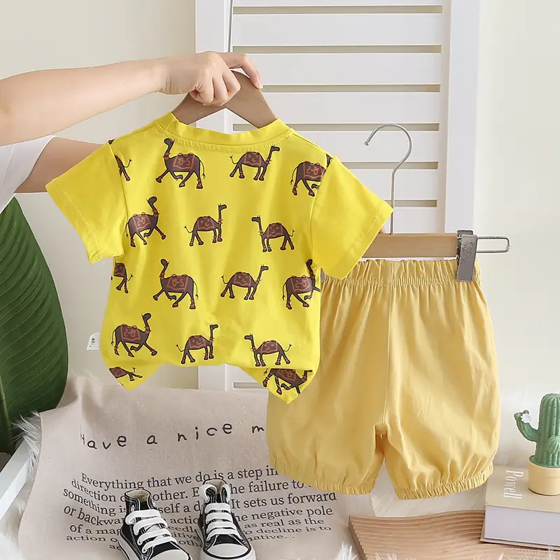 Boys Summer Camel Print 2-Piece Suit Yellow 1-5Y — feature 3