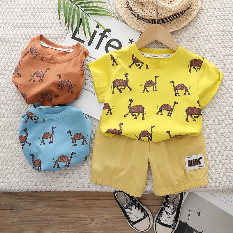 Boys Summer Camel Print 2-Piece Suit Yellow 1-5Y — feature 6