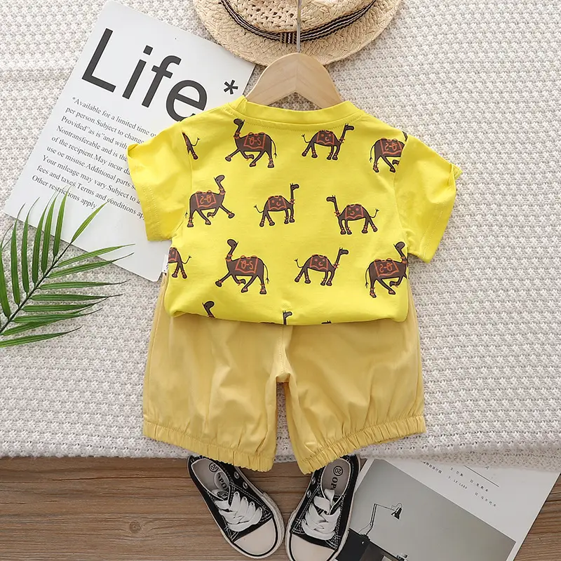 Boys Summer Camel Print 2-Piece Suit Yellow 1-5Y — feature 8