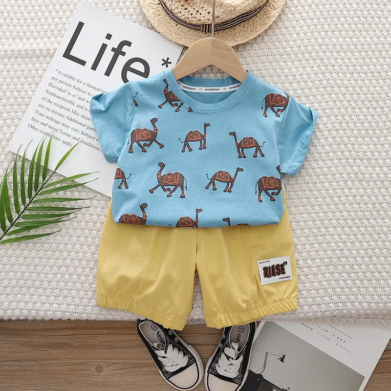 Boys Summer Camel Print 2-Piece Suit Yellow 1-5Y - Image 2
