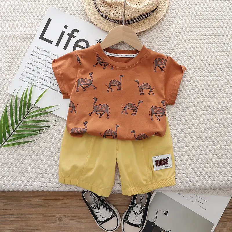 Boys Summer Camel Print 2-Piece Suit Yellow 1-5Y - Image 3