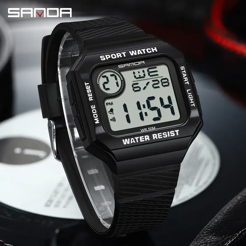 Sanda Black Digital Sport Watch with Water Resistant 11:39 Display - Image 8