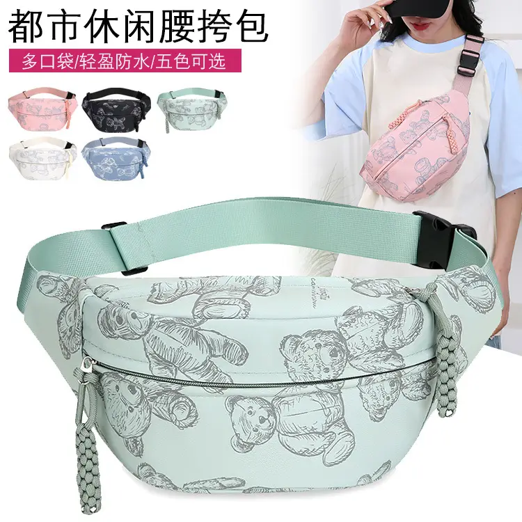 Cartoon Print Crossbody Waist Bag Mint Green