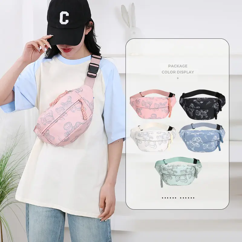 Cartoon Print Crossbody Waist Bag Mint Green