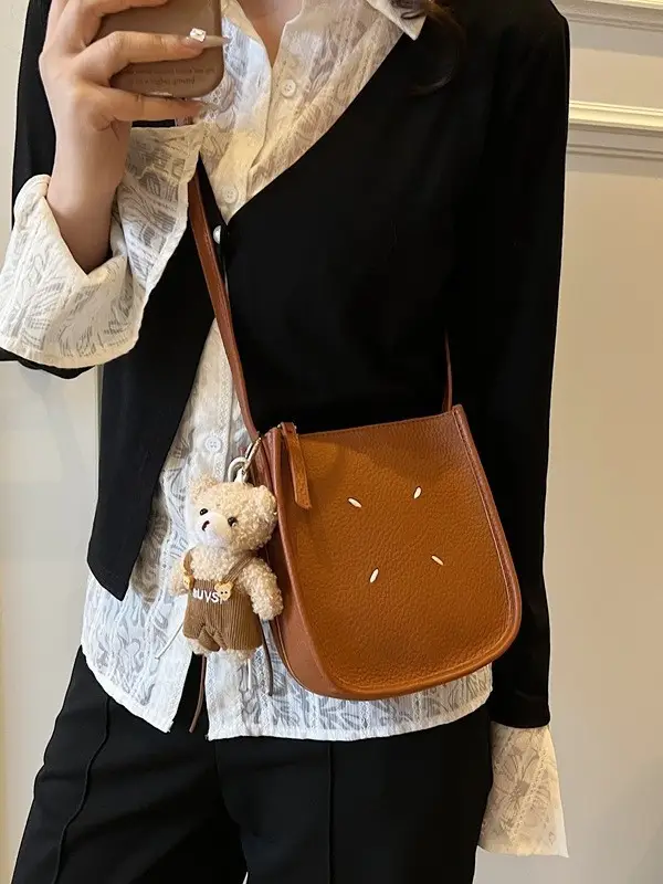 Women's Soft Leather Shoulder Bag with Mobile Phone Holder - Image 12
