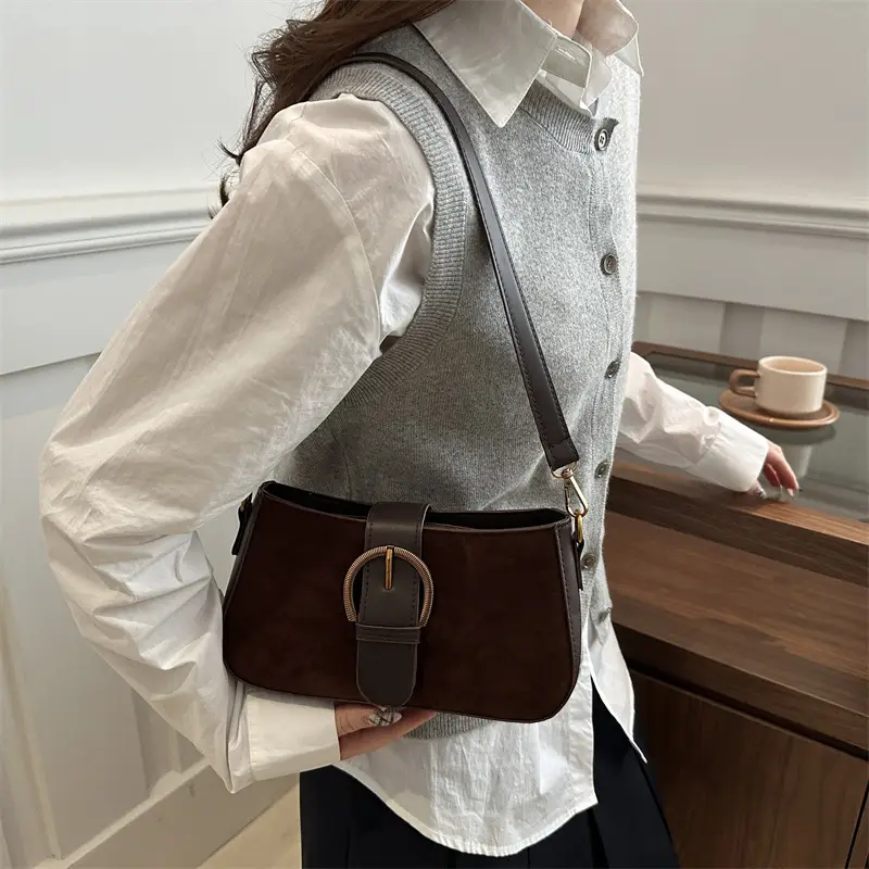 Frosted Crossbody Bag for Women Brown Leather - Image 5