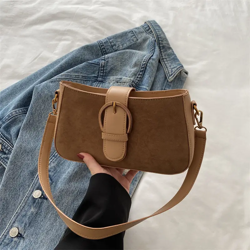 Frosted Crossbody Bag for Women Brown Leather - Image 2