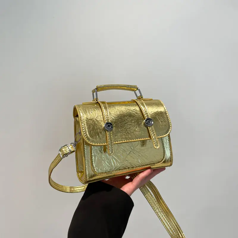 Gold Laser Textured Shoulder Crossbody Bag for Women - Image 4