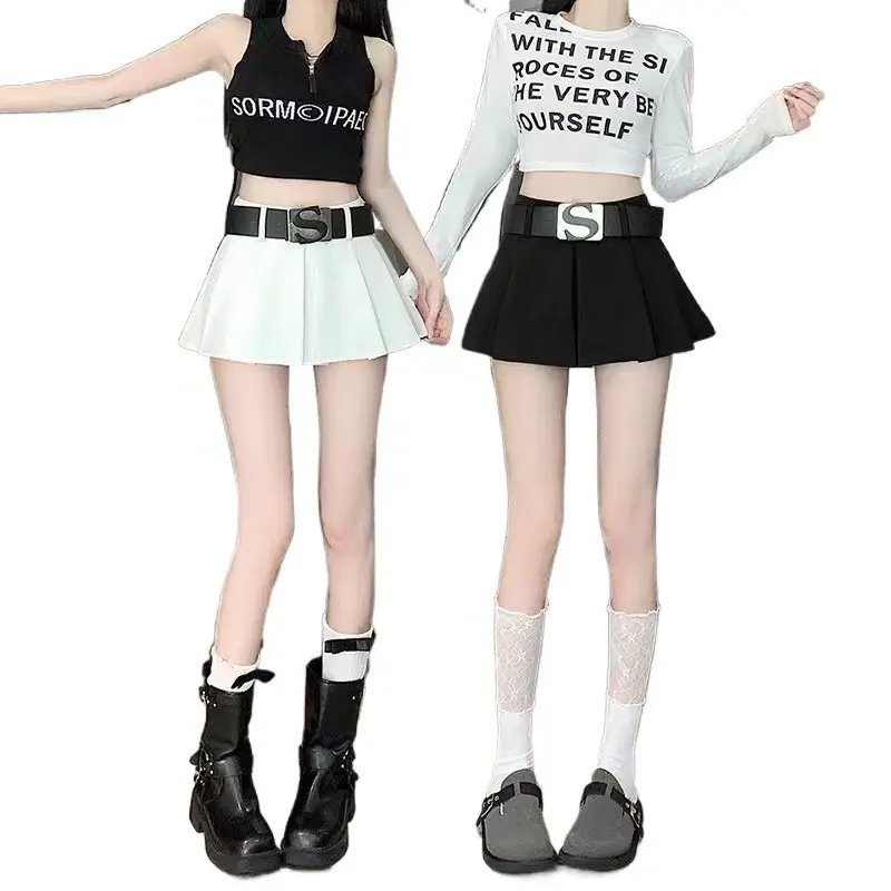 Korean Style Anti-Exposure Pleated Skirt with Belt - Image 9