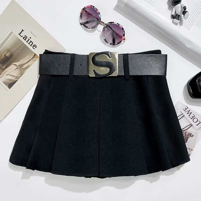 Korean Style Anti-Exposure Pleated Skirt with Belt — feature 11