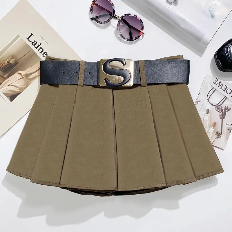 Korean Style Anti-Exposure Pleated Skirt with Belt — feature 12