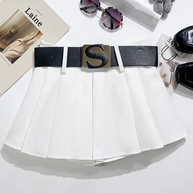 Korean Style Anti-Exposure Pleated Skirt with Belt — feature 14
