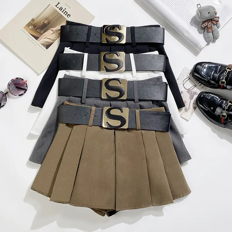 Korean Style Anti-Exposure Pleated Skirt with Belt — feature 3