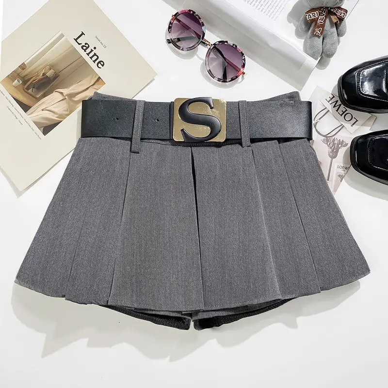 Korean Style Anti-Exposure Pleated Skirt with Belt — feature 6