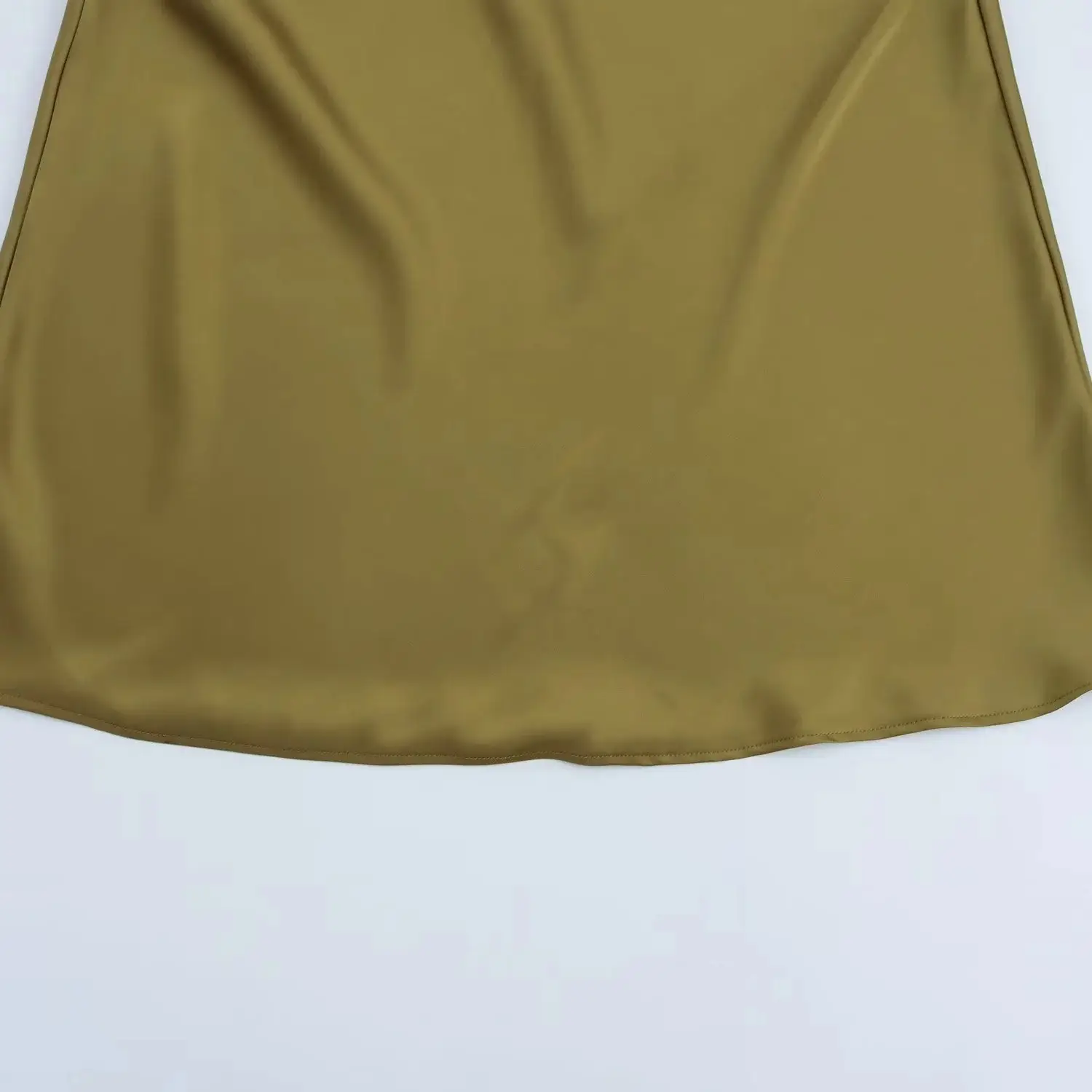 Women's Olive Gold Silk Satin Belt Skirt - Image 4