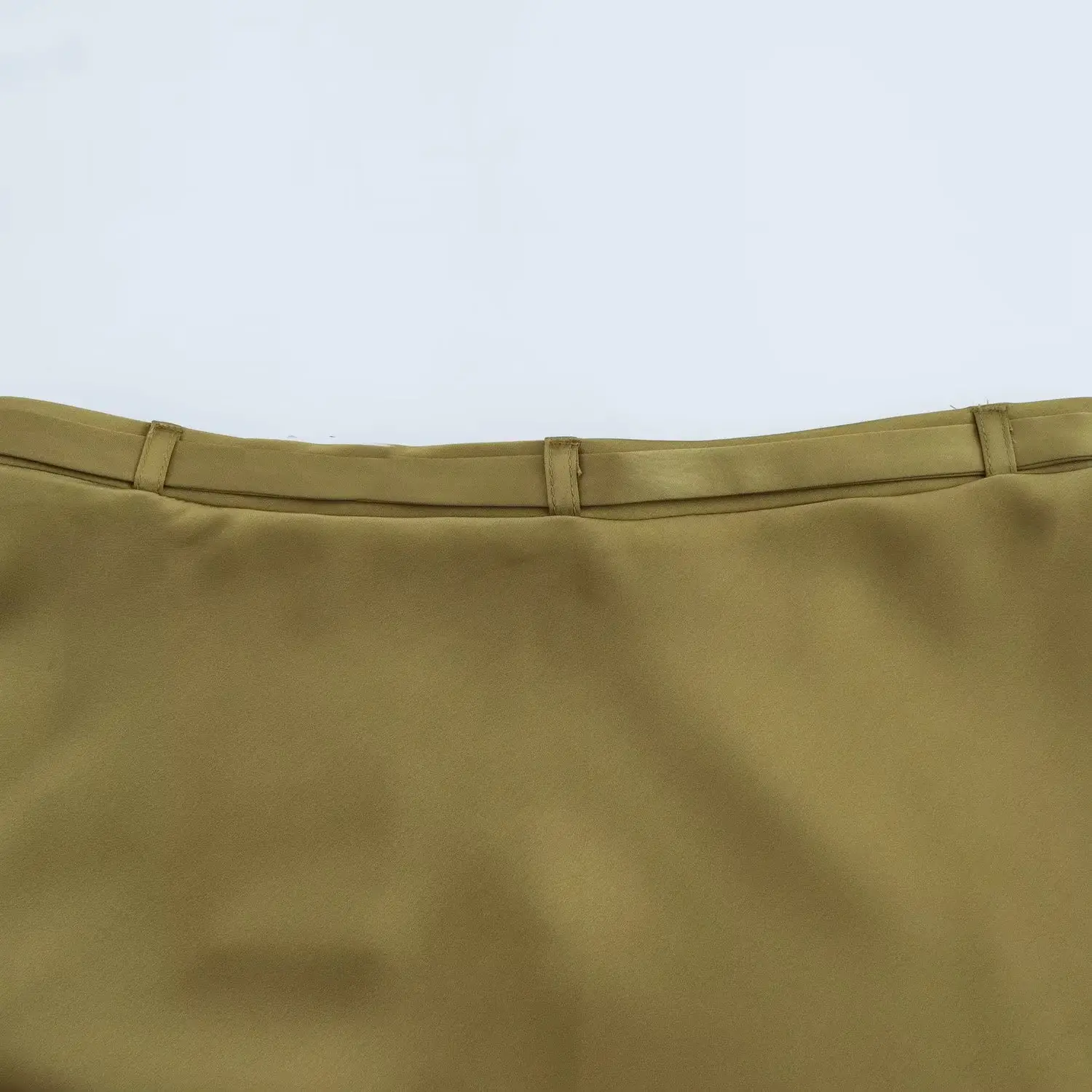 Women's Olive Gold Silk Satin Belt Skirt — feature 5