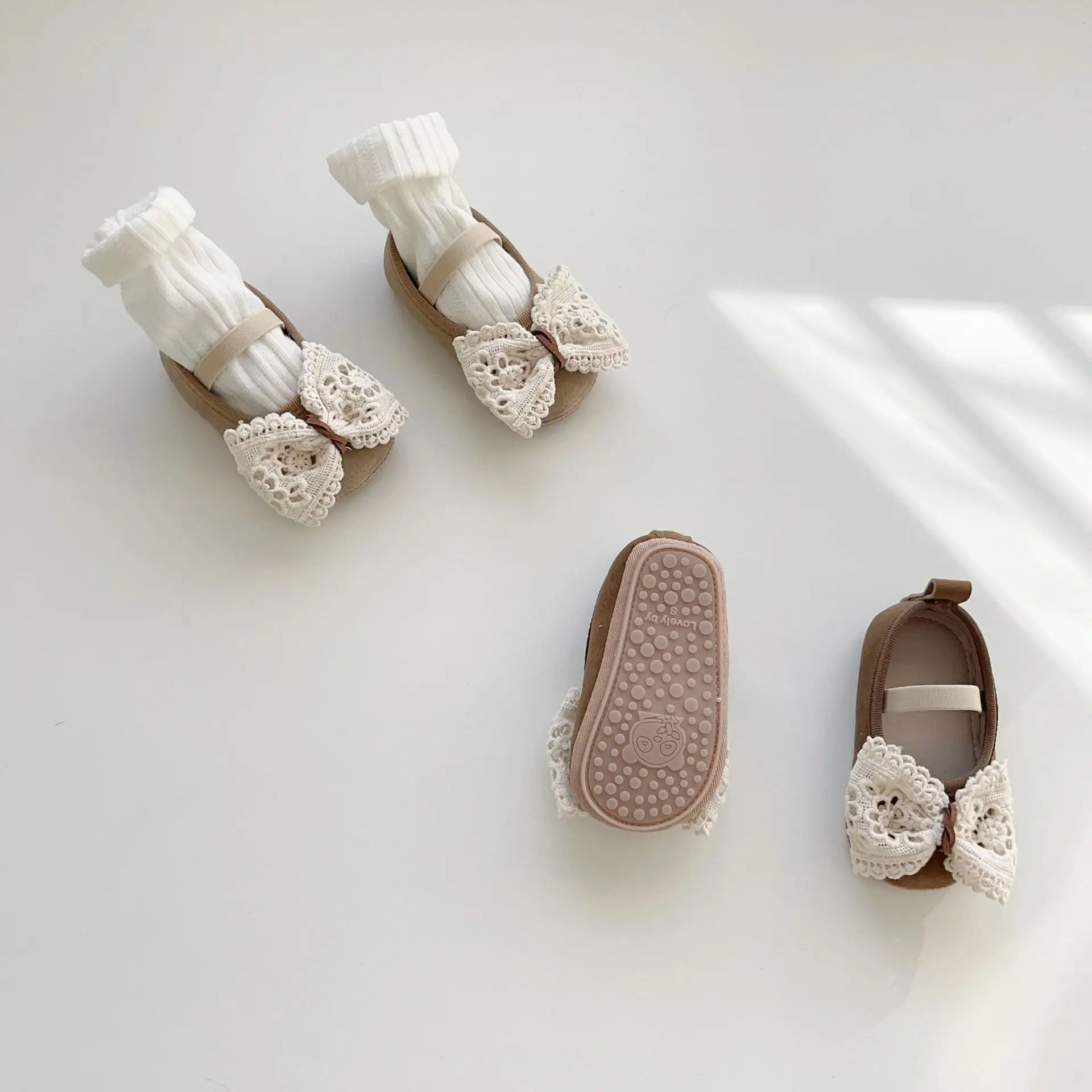 White Lace Baby Shoes for Toddler Girls Non-Slip Sole