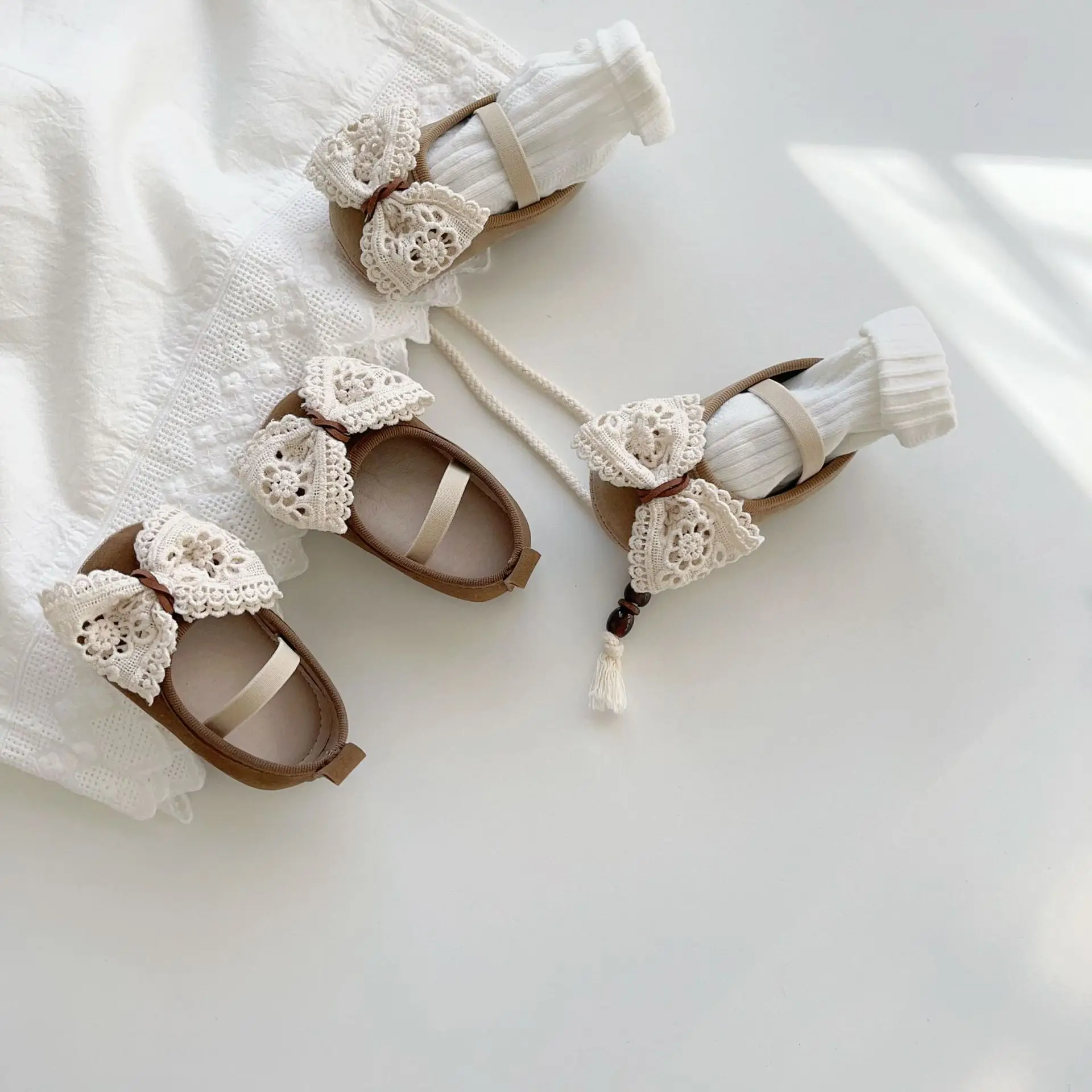 White Lace Baby Shoes for Toddler Girls Non-Slip Sole — feature 2