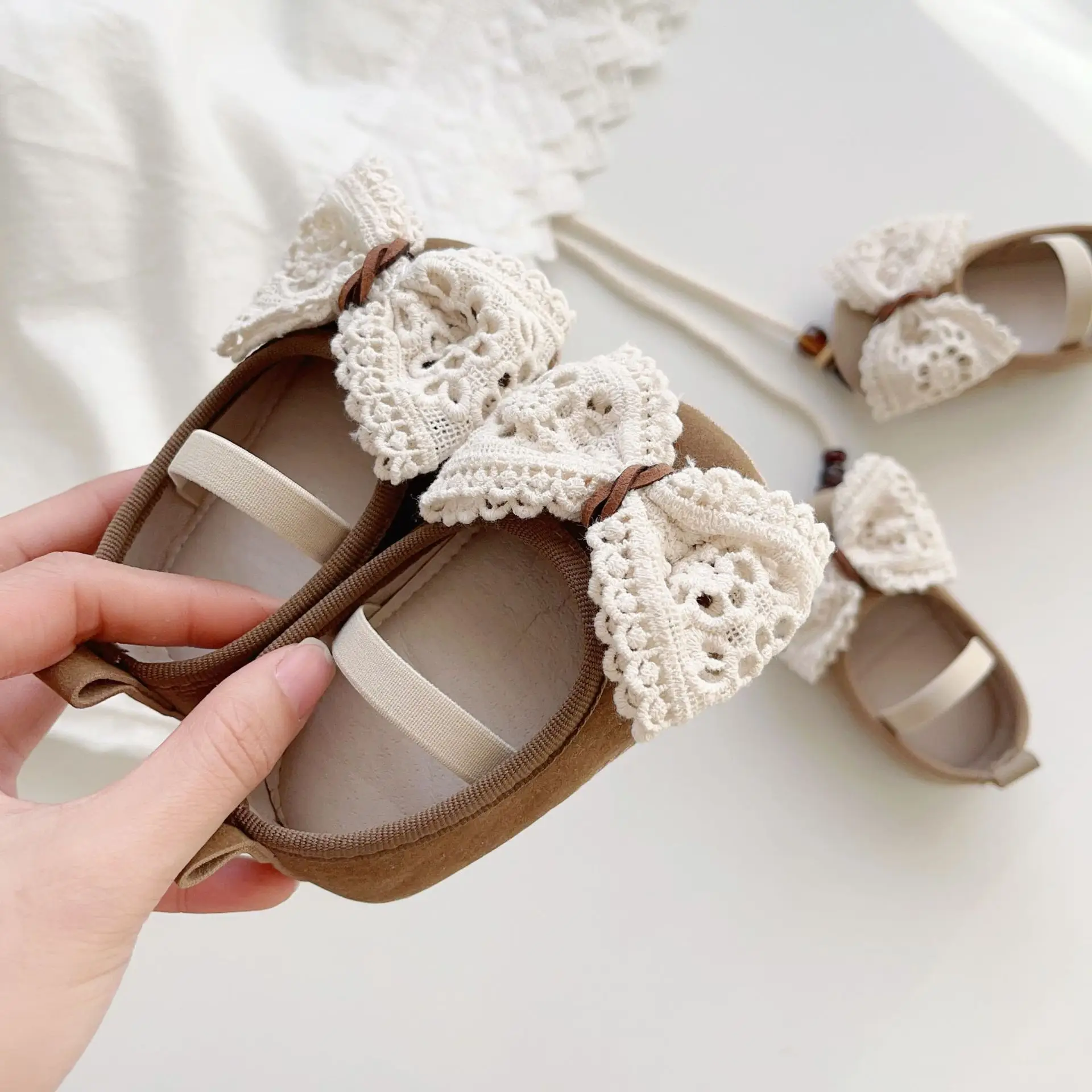 White Lace Baby Shoes for Toddler Girls Non-Slip Sole
