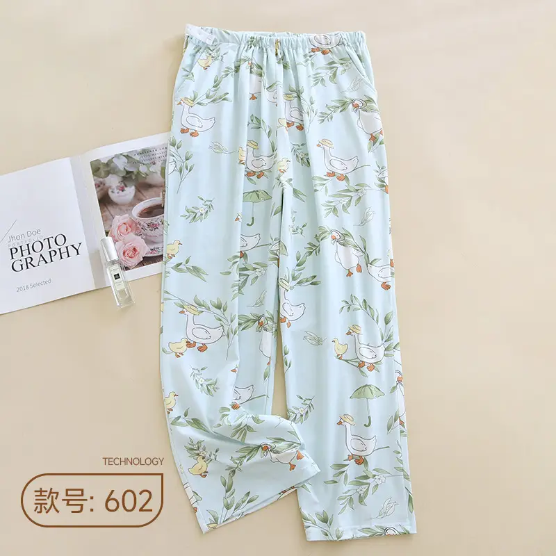 Happy Moon Cotton Pajama Pants White Floral Adjustable Belt - Image 2