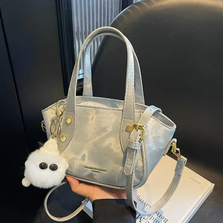 Women's Black Nylon Bucket Bag with Cute Pom Pom Charm - Image 6