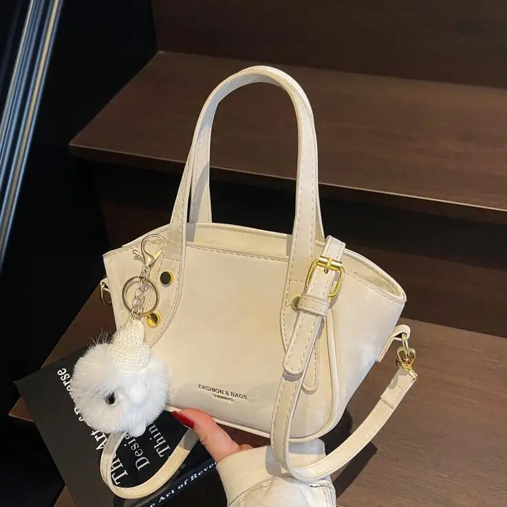 Women's Black Nylon Bucket Bag with Cute Pom Pom Charm - Image 8