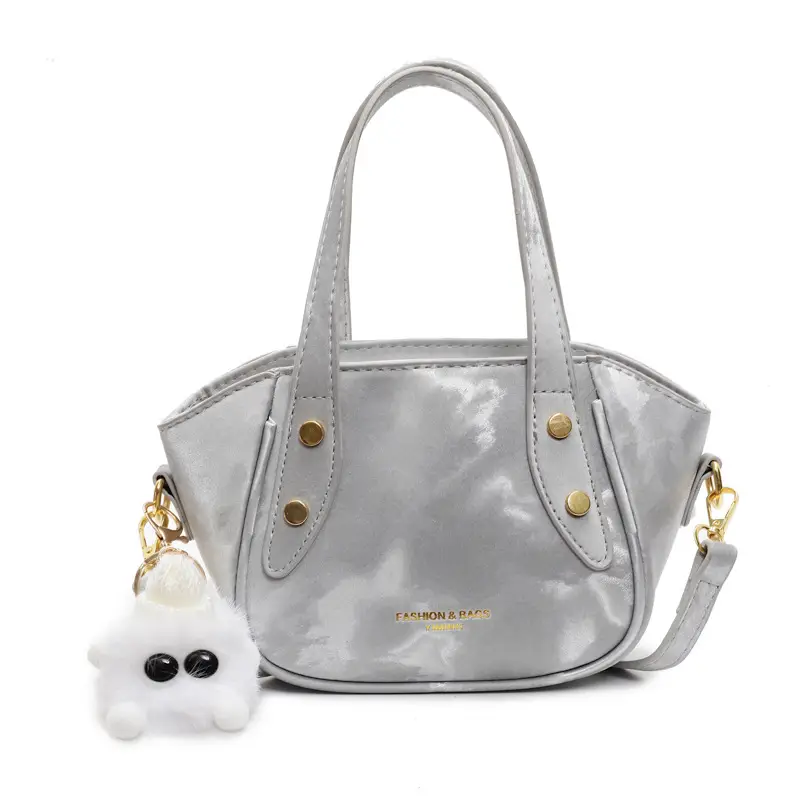 Women's Black Nylon Bucket Bag with Cute Pom Pom Charm - Image 9