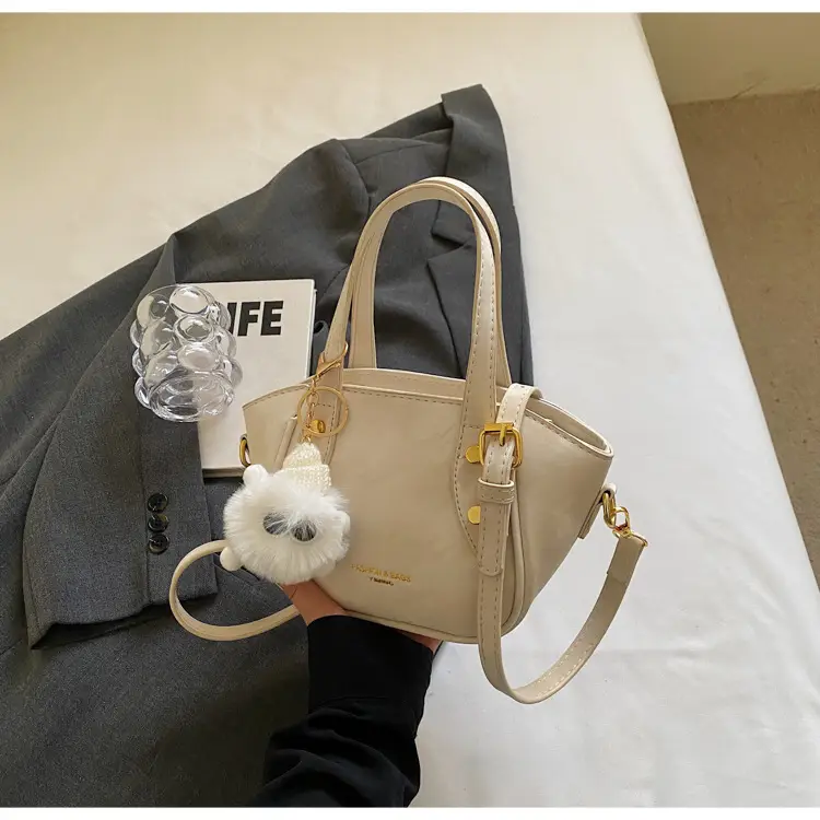 Women's Black Nylon Bucket Bag with Cute Pom Pom Charm — feature 20