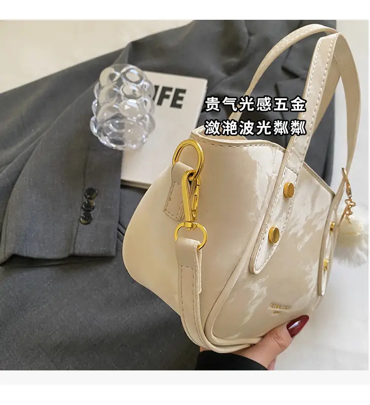 Women's Black Nylon Bucket Bag with Cute Pom Pom Charm — feature 5