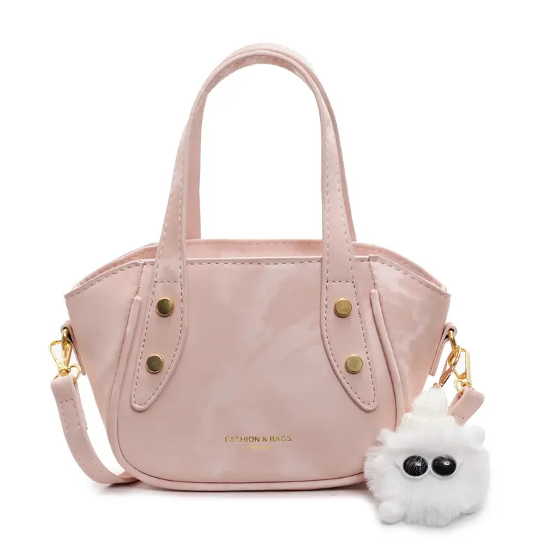 Women's Black Nylon Bucket Bag with Cute Pom Pom Charm - Image 4
