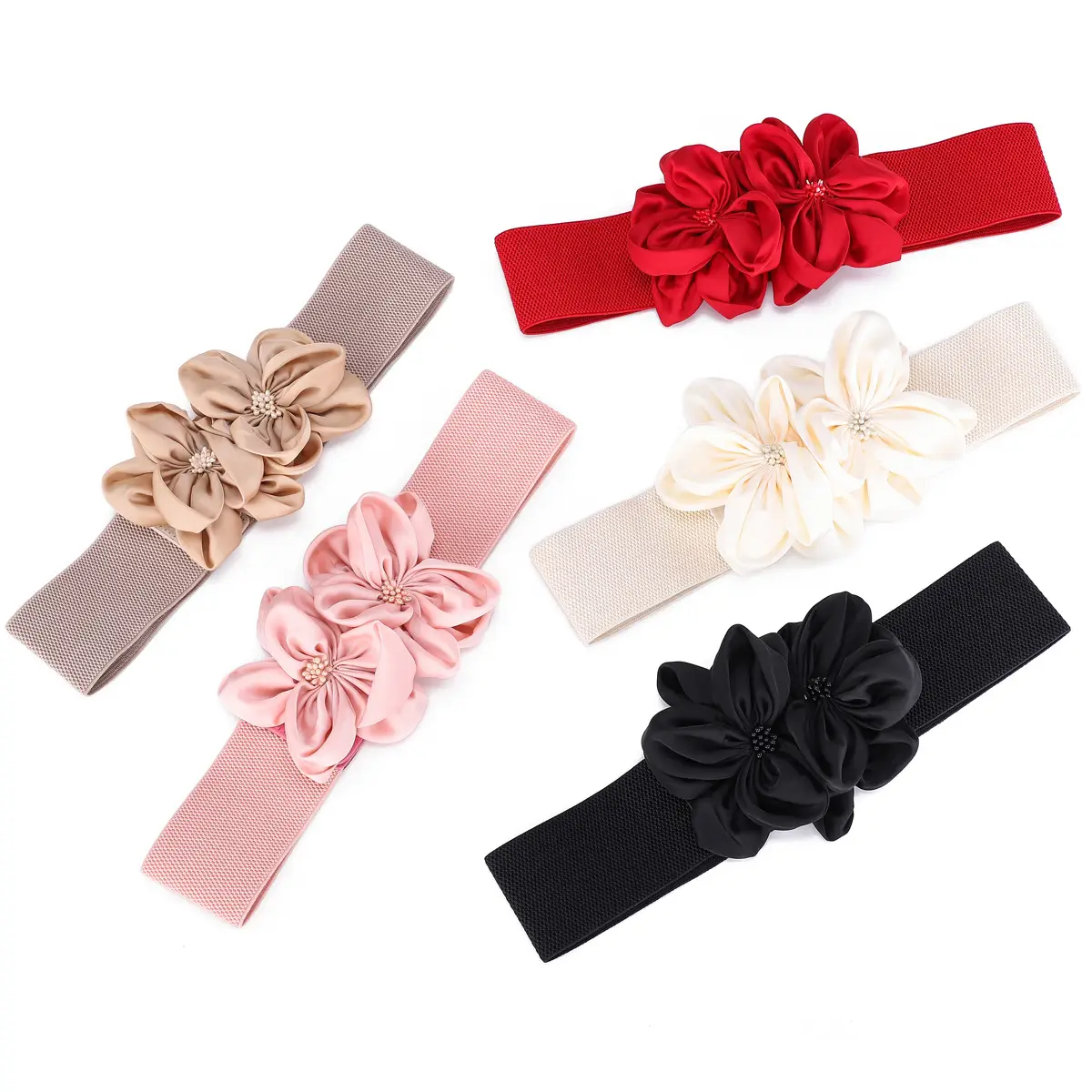 Black Flower Bow Elastic Waist Belt for Women - Image 7