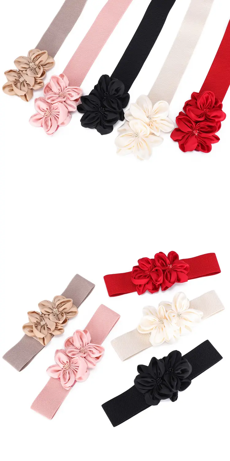Black Flower Bow Elastic Waist Belt for Women — feature 2