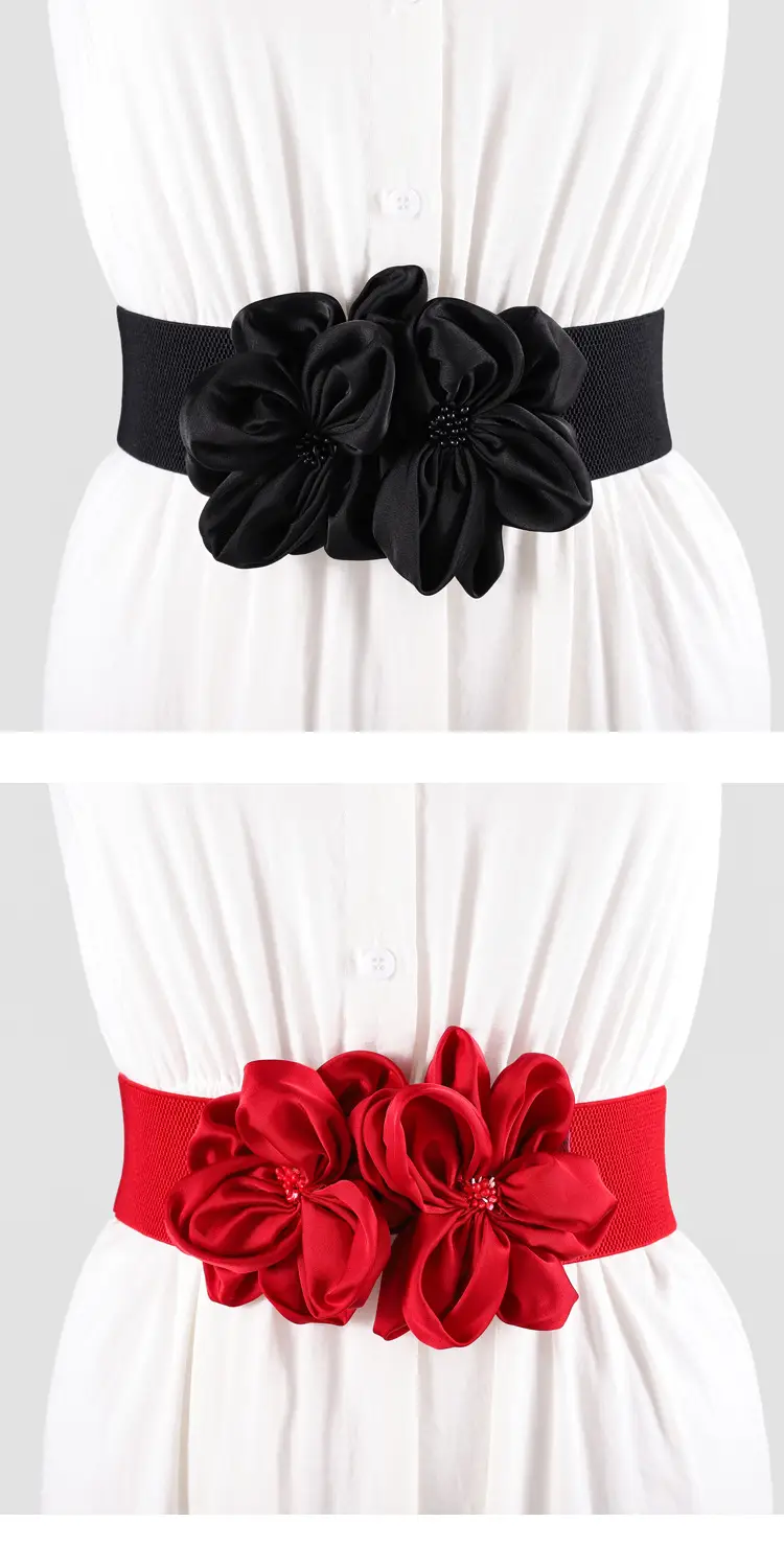 Black Flower Bow Elastic Waist Belt for Women — feature 3