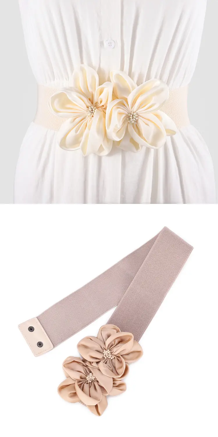 Black Flower Bow Elastic Waist Belt for Women — feature 5
