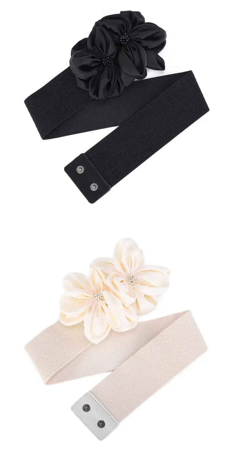 Black Flower Bow Elastic Waist Belt for Women — feature 7