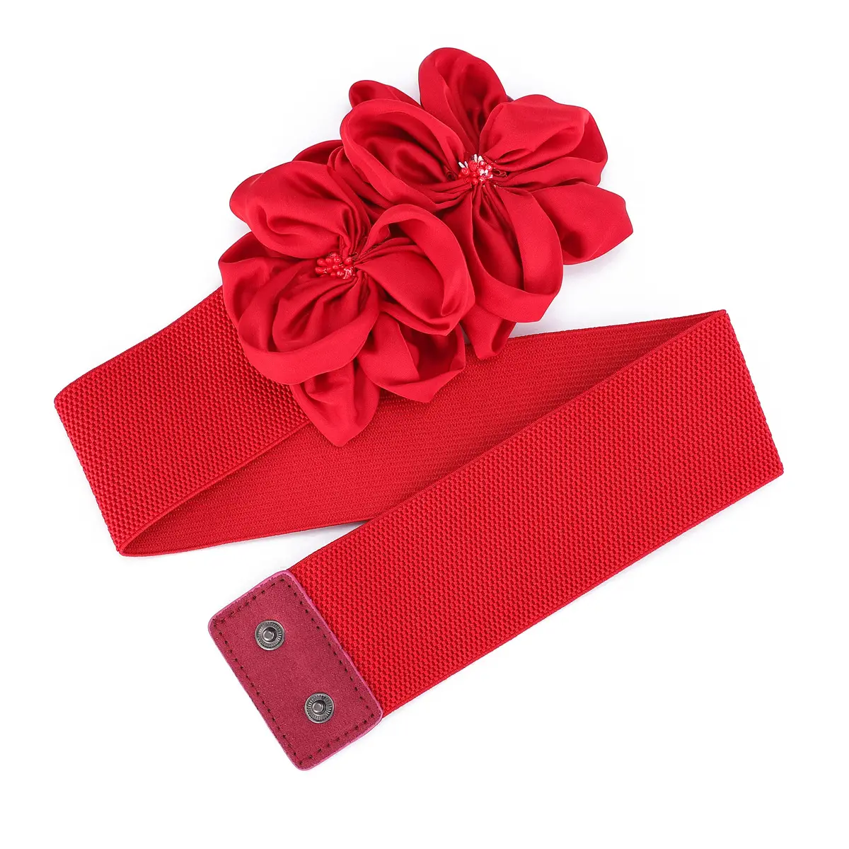 Black Flower Bow Elastic Waist Belt for Women - Image 2
