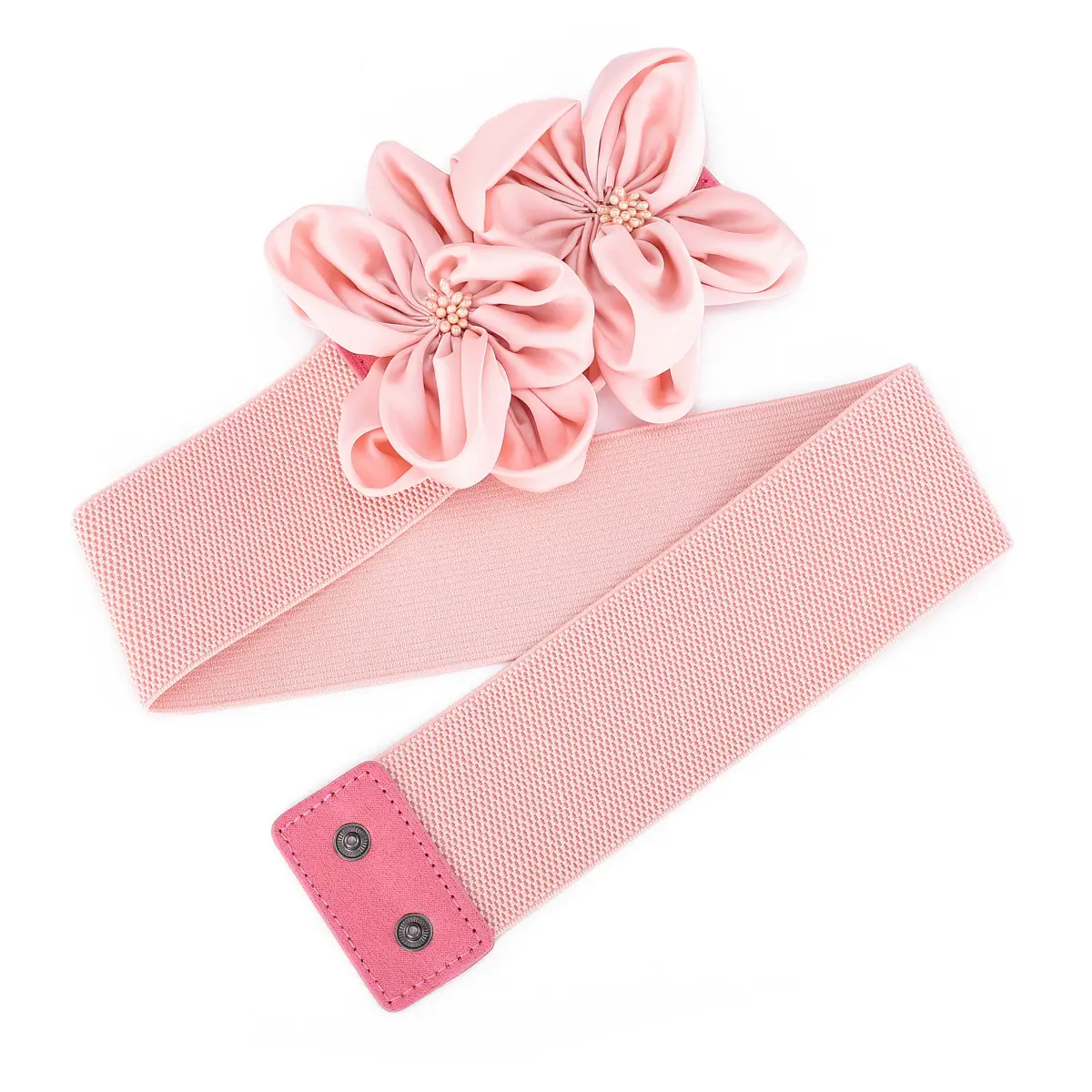 Black Flower Bow Elastic Waist Belt for Women - Image 3