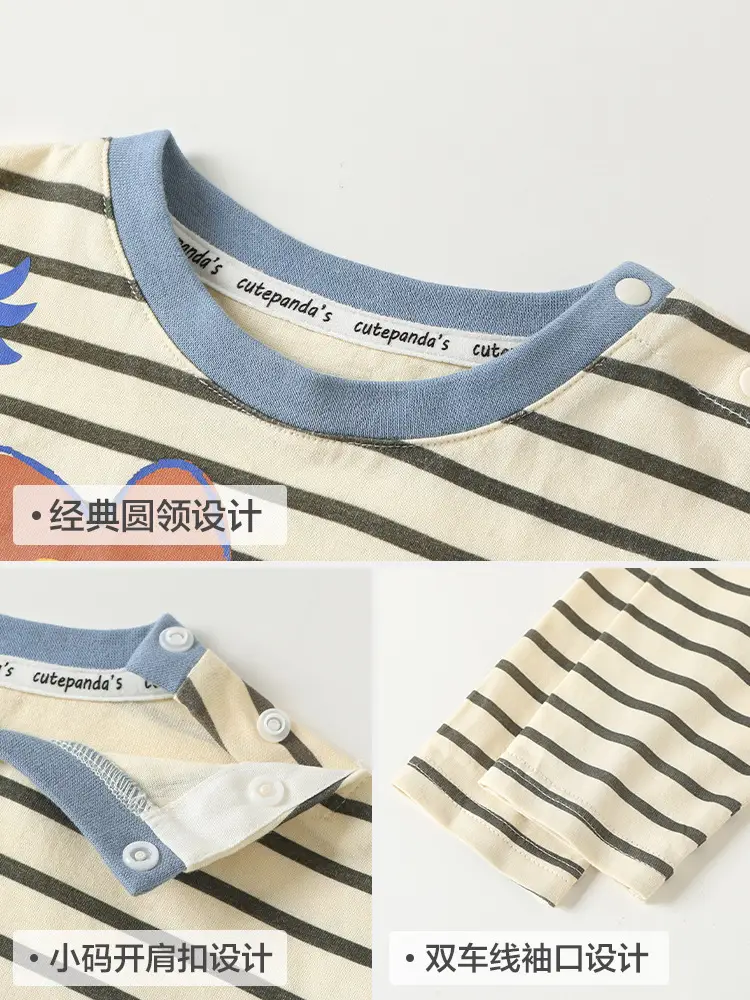 Baby Long Sleeve T-Shirt Striped Panda Print Spring Outfit - Image 8