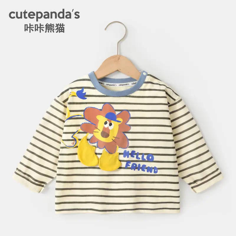 Baby Long Sleeve T-Shirt Striped Panda Print Spring Outfit - Image 3