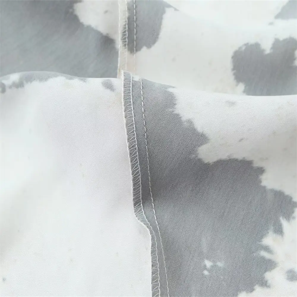 Women's Brown White Cow Print Jacket with Belt Silk Texture — feature 15