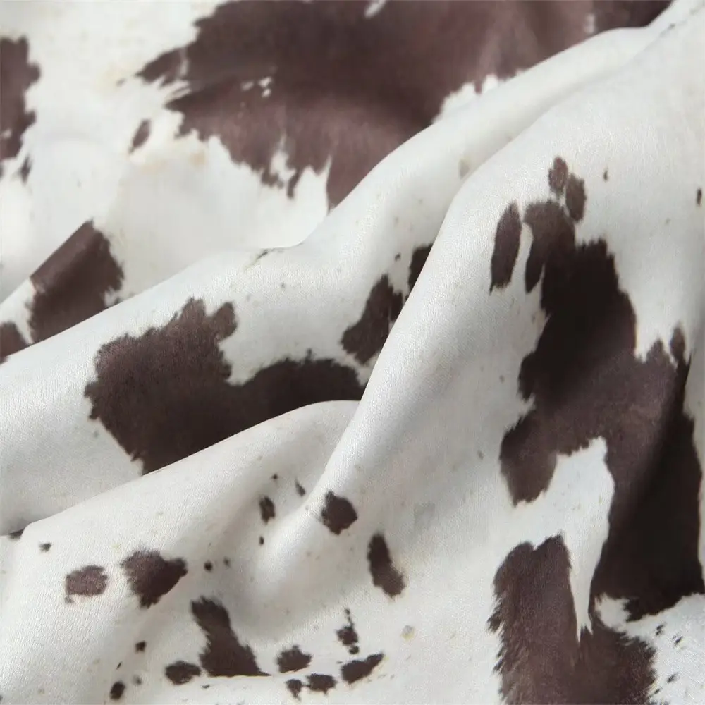 Women's Brown White Cow Print Jacket with Belt Silk Texture — feature 16