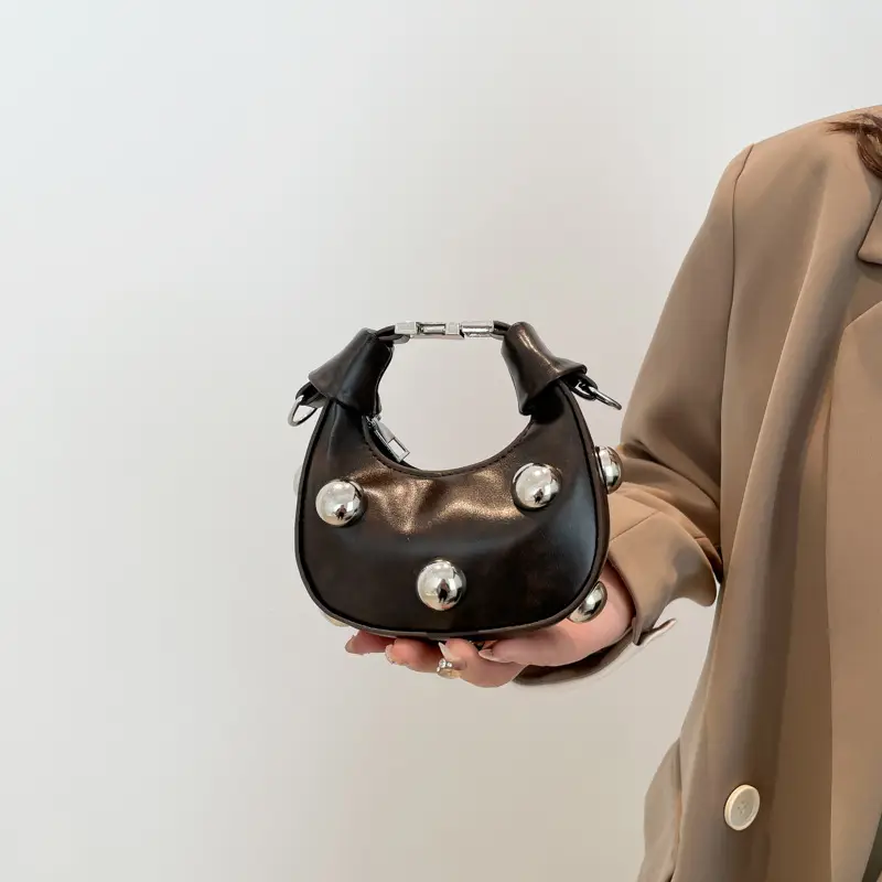 Black Pearl Button Shoulder Messenger Bag