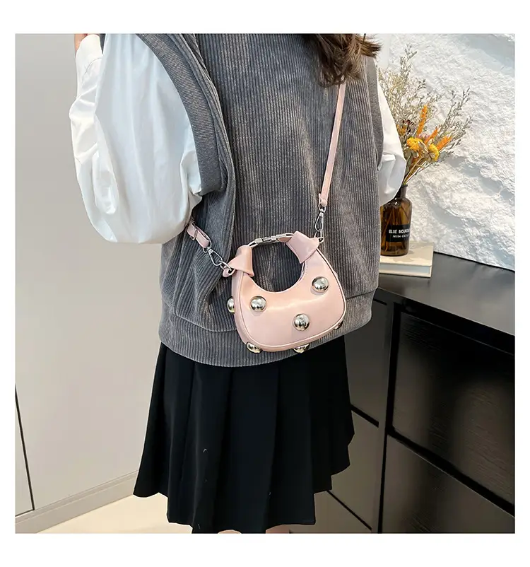 Black Pearl Button Shoulder Messenger Bag — feature 11
