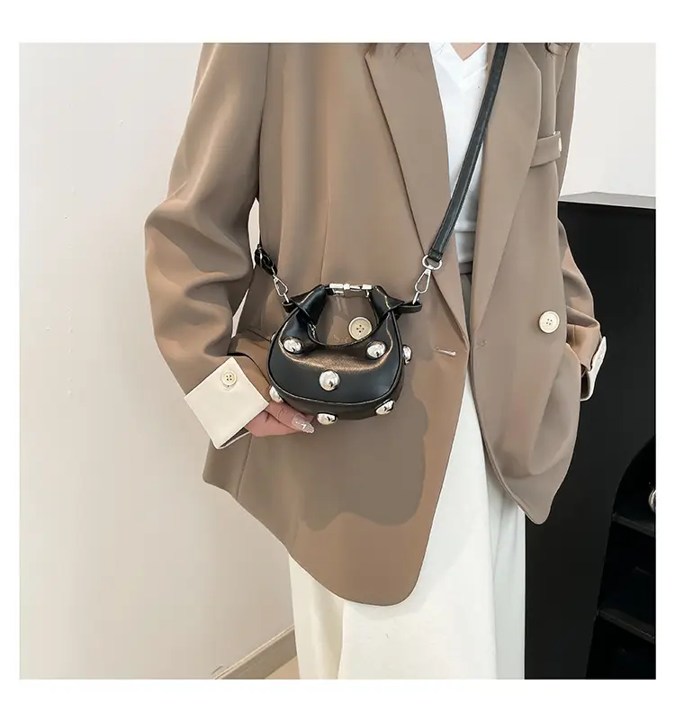 Black Pearl Button Shoulder Messenger Bag — feature 14