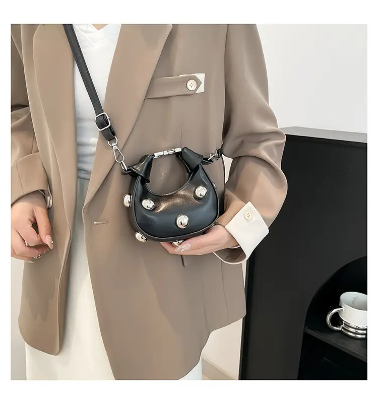 Black Pearl Button Shoulder Messenger Bag — feature 16