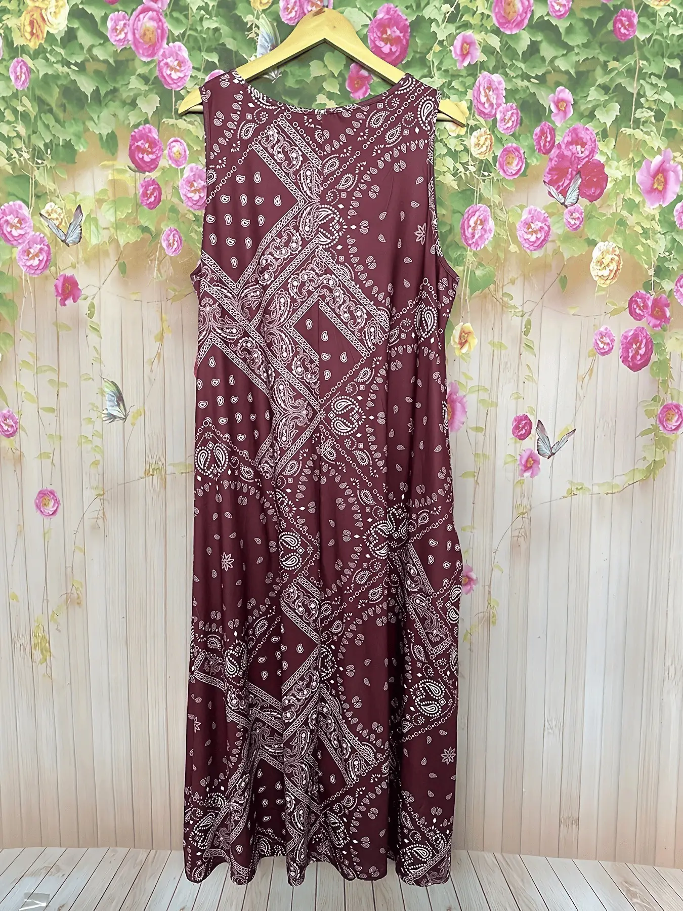 2025 Printed Sleeveless Cross-border Dress Maroon — feature 7