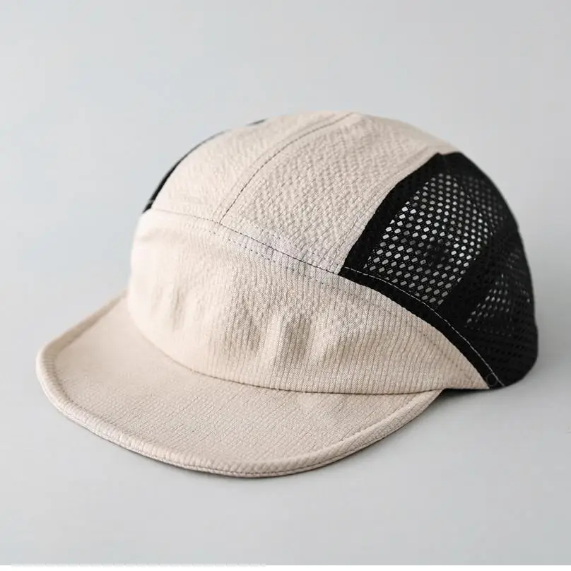 Beige Mesh Flat Cap for Men Women Summer Wear - Image 7
