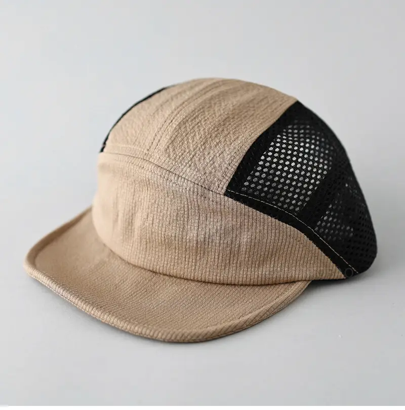 Beige Mesh Flat Cap for Men Women Summer Wear - Image 4