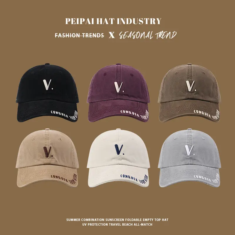 Korean-style Beige Pea Hat with V Logo - Image 8